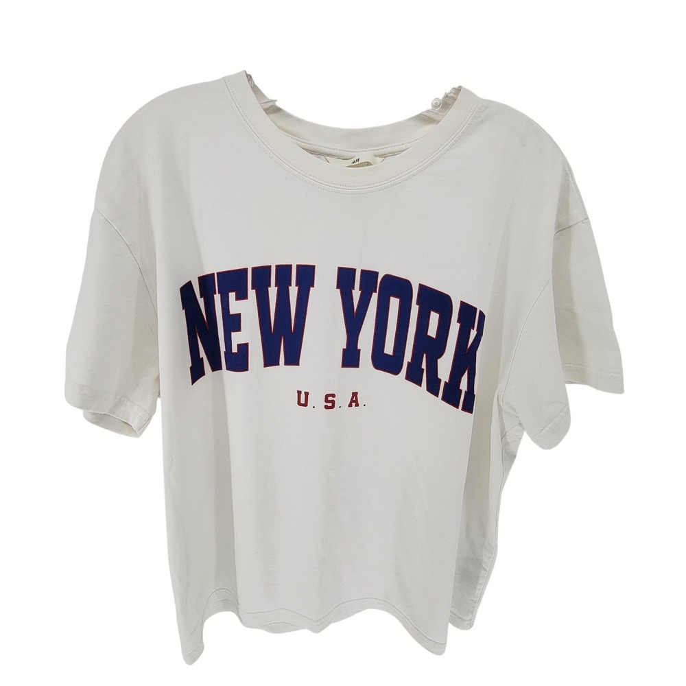 H&M New York USA Graphic T-Shirt Womens Large White Short Sleeve Cotton Tee